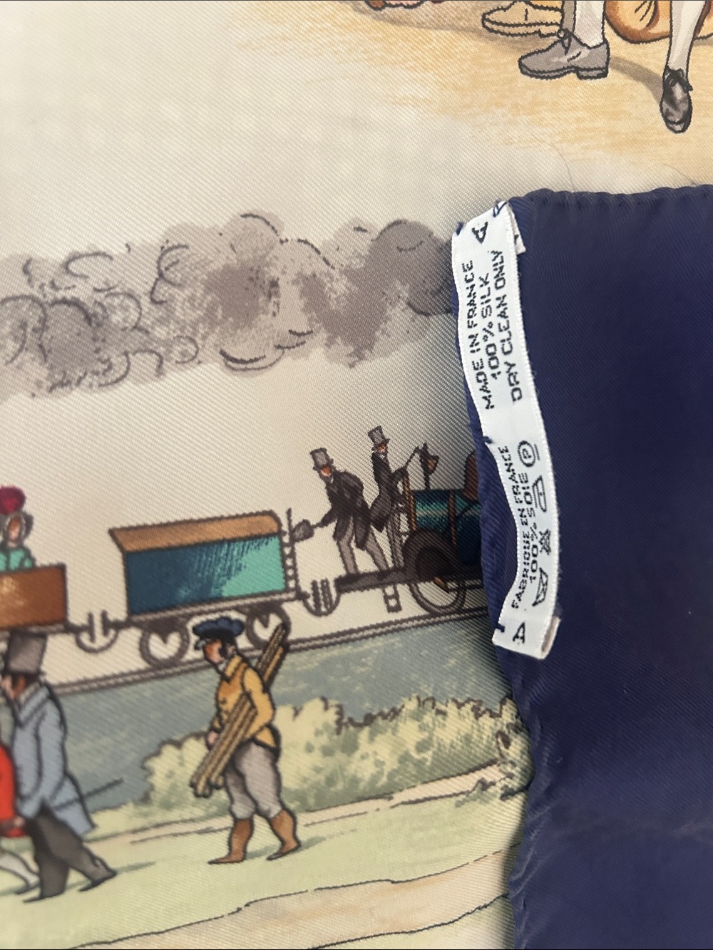 Hermes Multicolor Scenic Silk Scarf with Navy Border - Picture 2 of 3